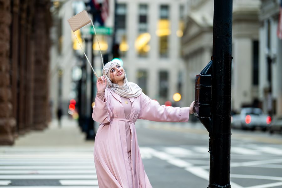 Pink Cuff Sleeves Pleated Abaya