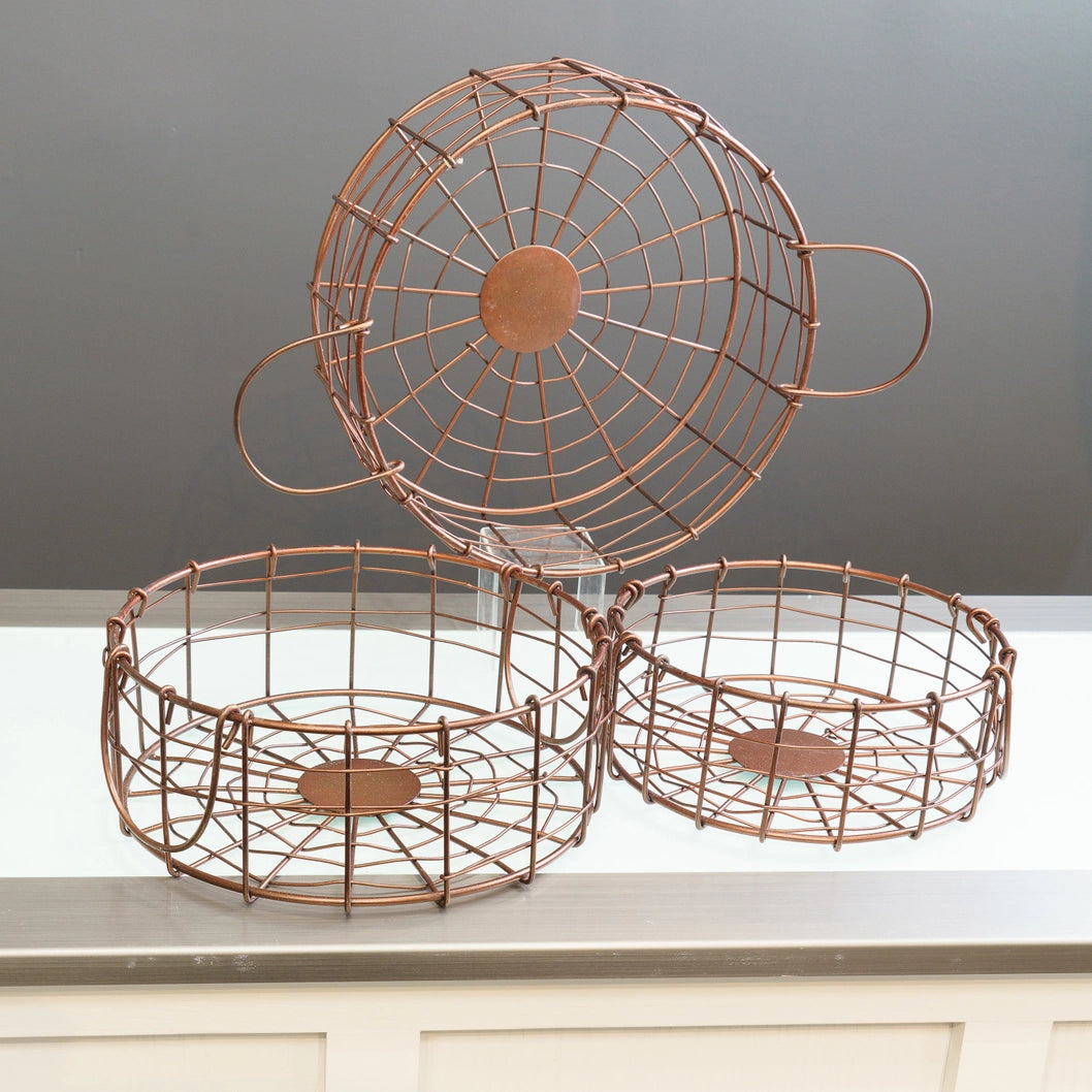 Round Wire Baskets w/Handles Set of 3