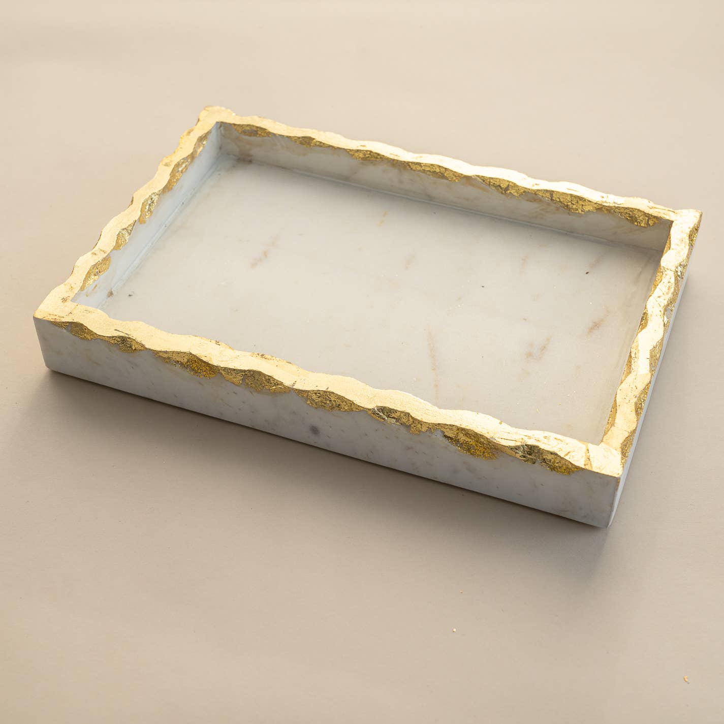 White Marble Tank Tray with Gold Trim