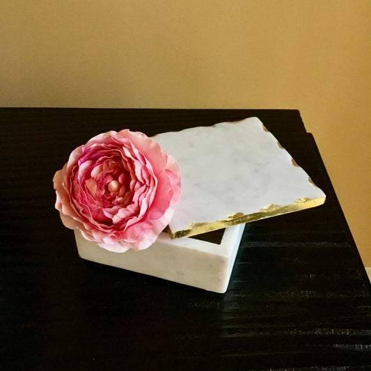 White Marble Box with Gold Edge Lid