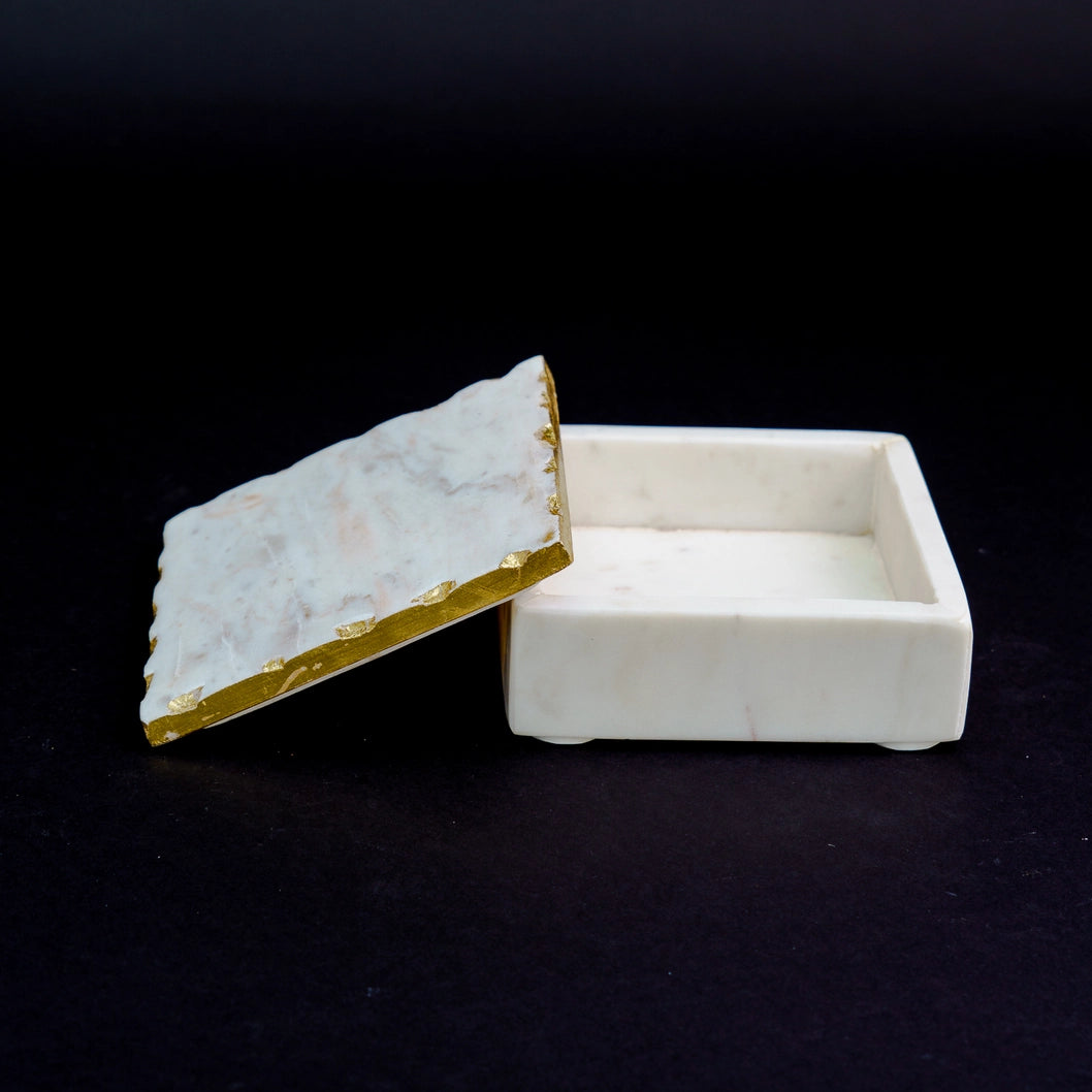 White Marble Box with Gold Edge Lid