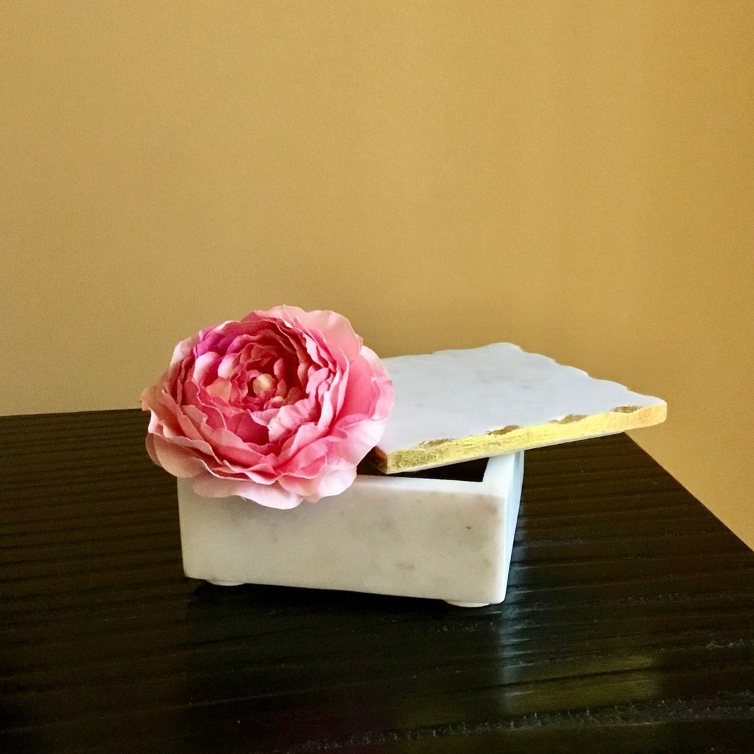 White Marble Box with Gold Edge Lid