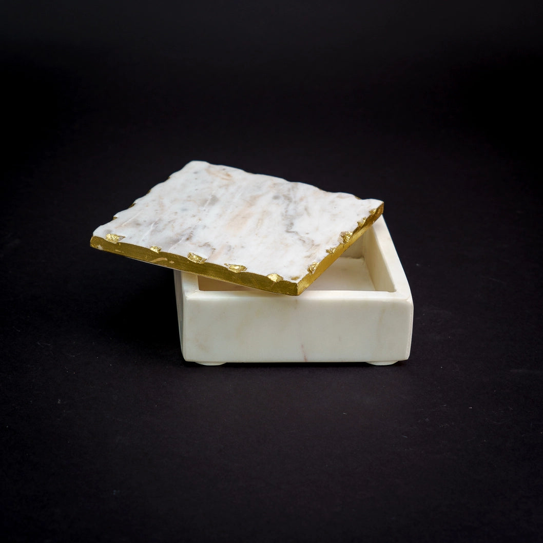 White Marble Box with Gold Edge Lid