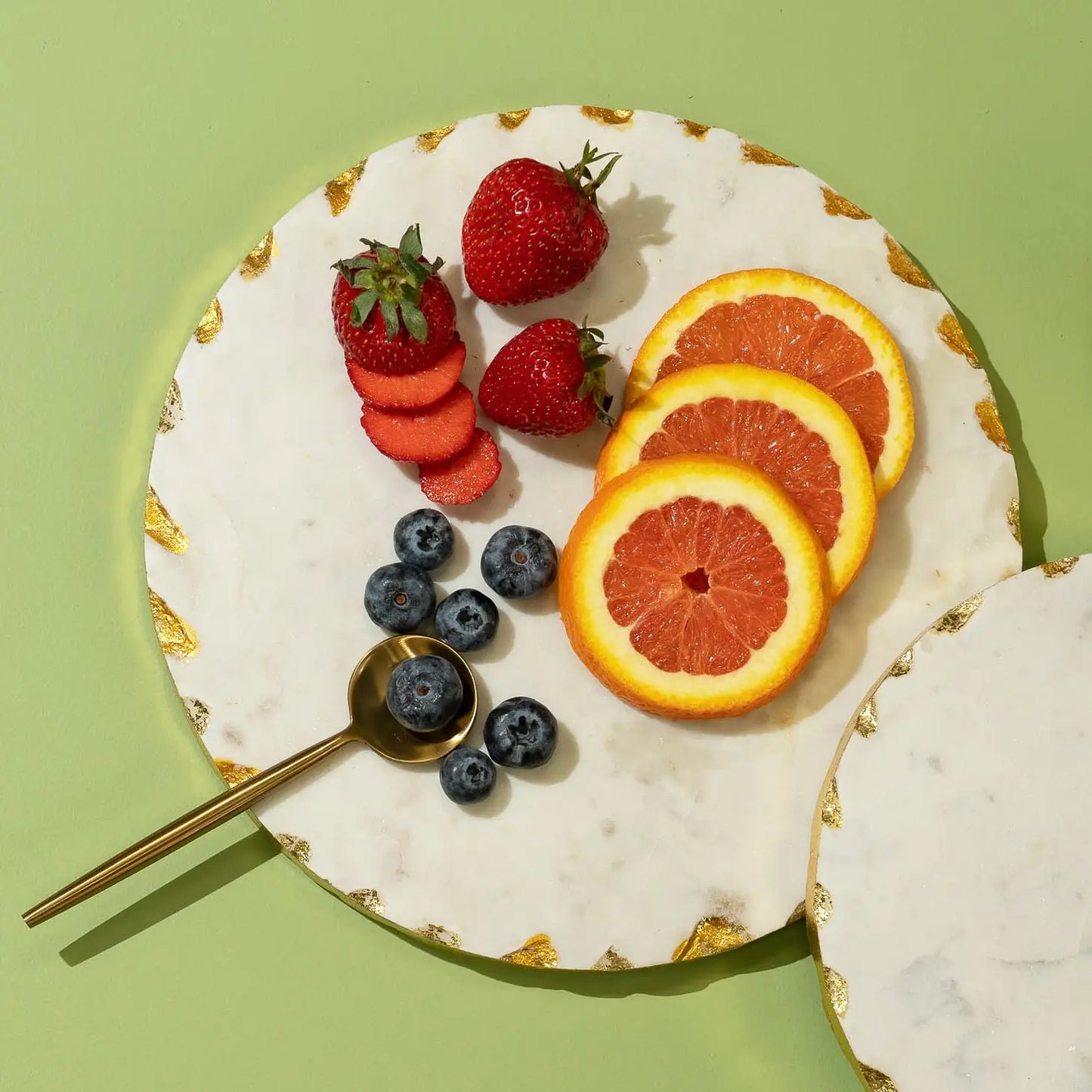 White Marble Round Trivet with Gold Trim