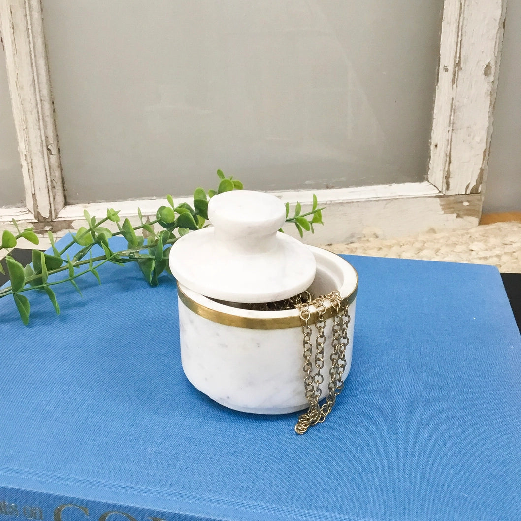 Elegant Marble Jar with Brass Ring and Lid