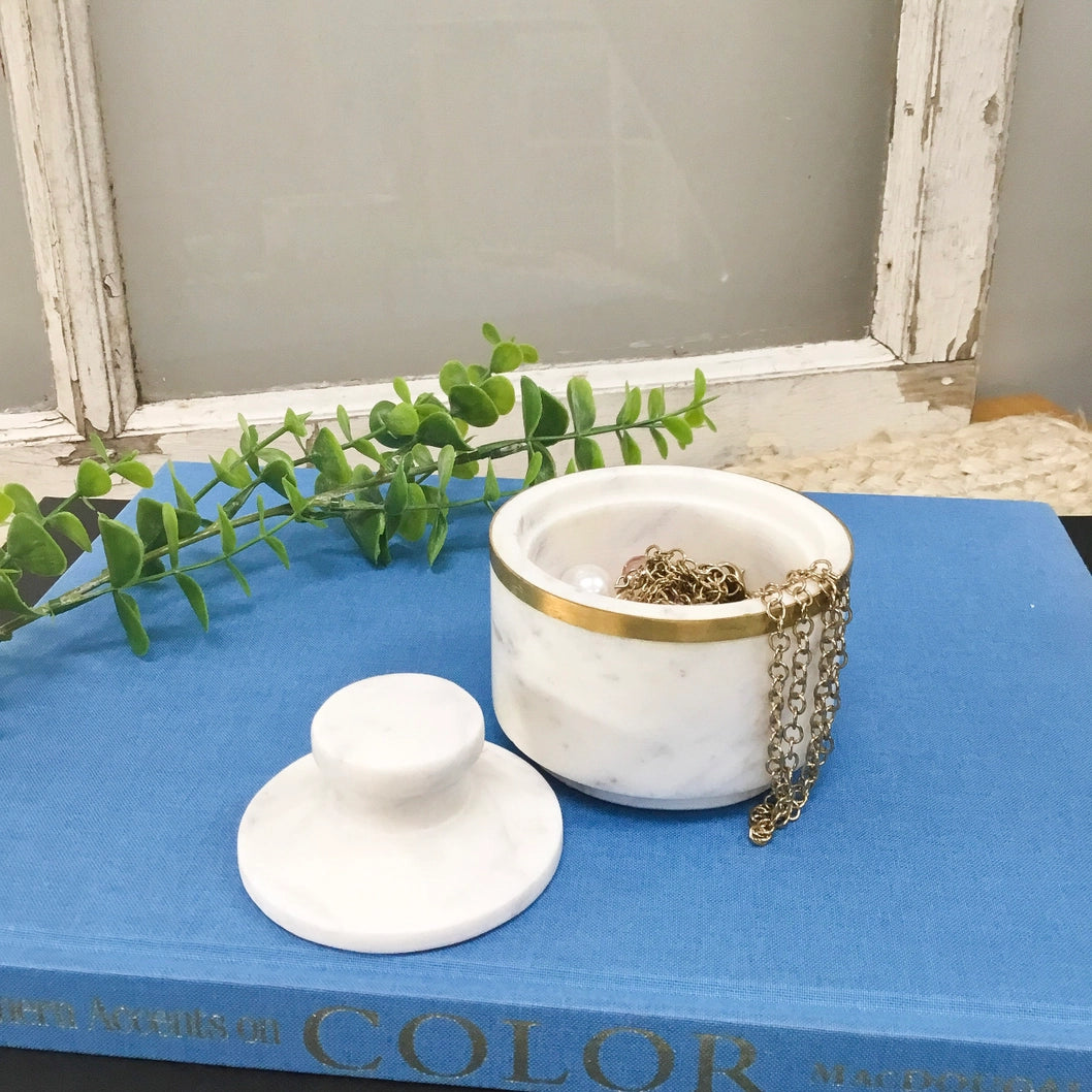 Elegant Marble Jar with Brass Ring and Lid