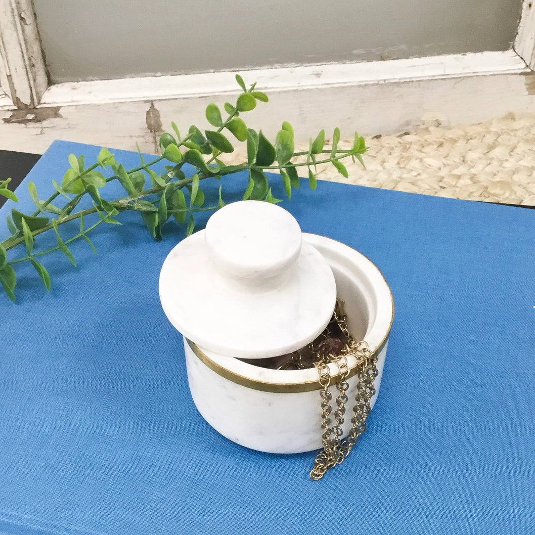 Elegant Marble Jar with Brass Ring and Lid