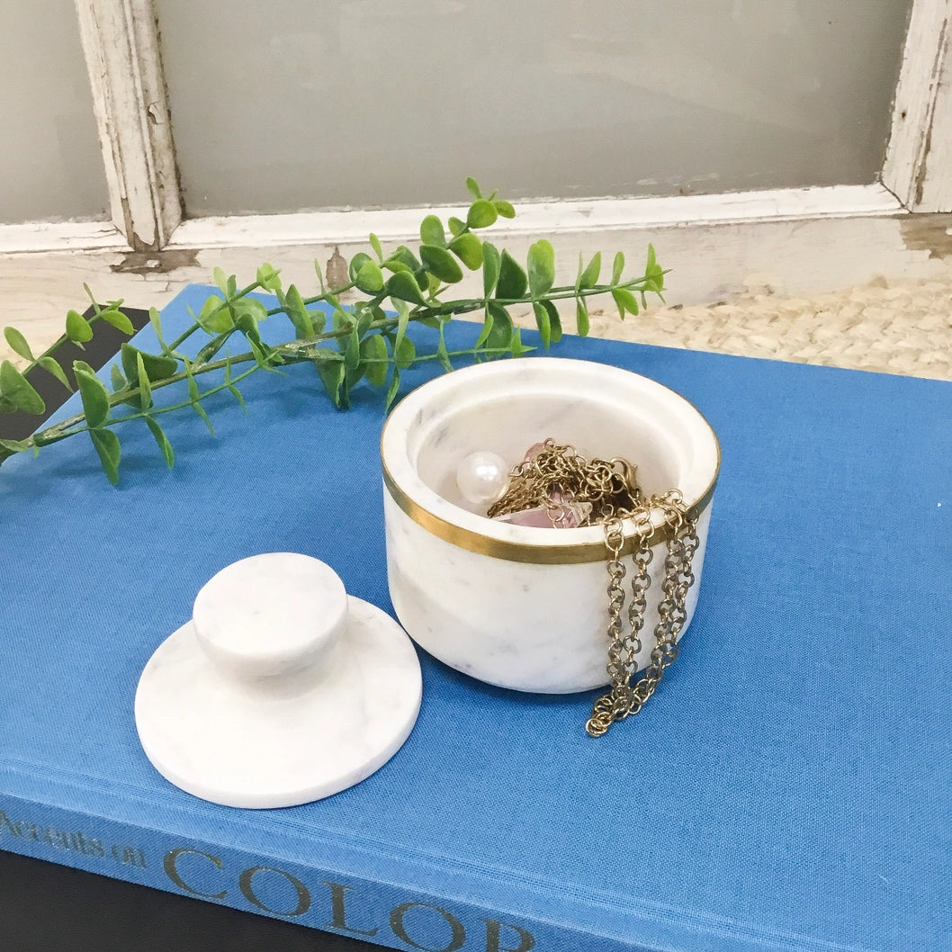 Elegant Marble Jar with Brass Ring and Lid