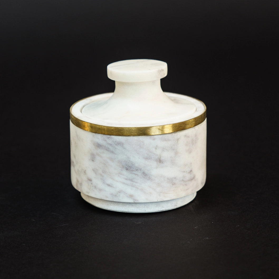 Elegant Marble Jar with Brass Ring and Lid