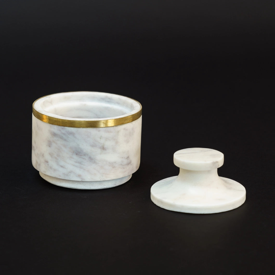 Elegant Marble Jar with Brass Ring and Lid