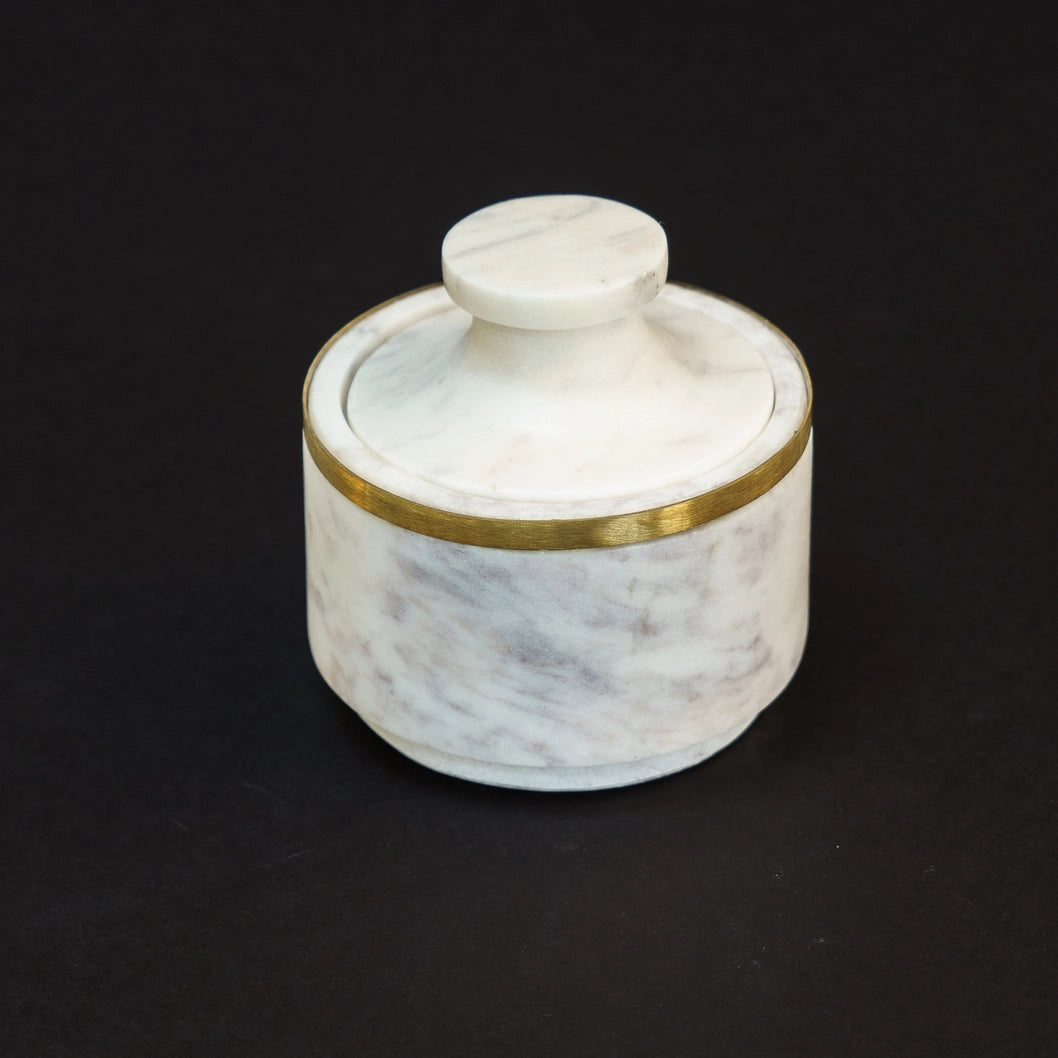 Elegant Marble Jar with Brass Ring and Lid