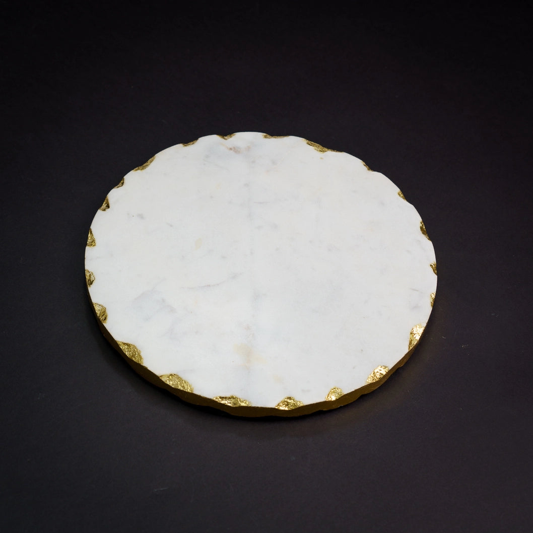 White Marble Round Trivet with Gold Trim