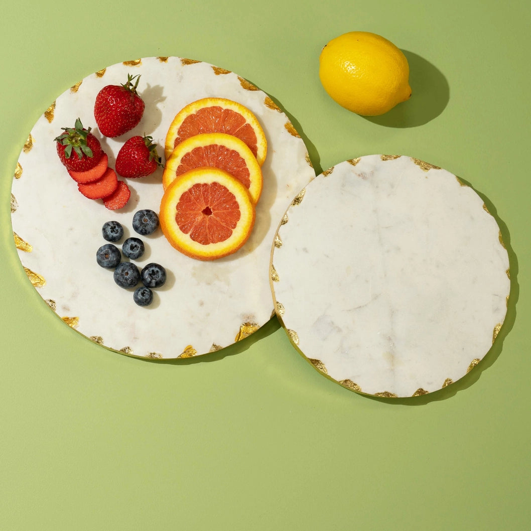 White Marble Round Trivet with Gold Trim