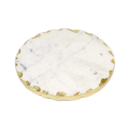 White Marble Round Trivet with Gold Trim