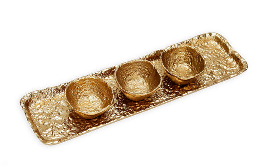 Textured Gold 3 Bowl Relish Dish