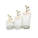 Glass Canister with White/Gold Marble Lid and Leaf Handle