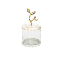 Glass Canister with White/Gold Marble Lid and Leaf Handle