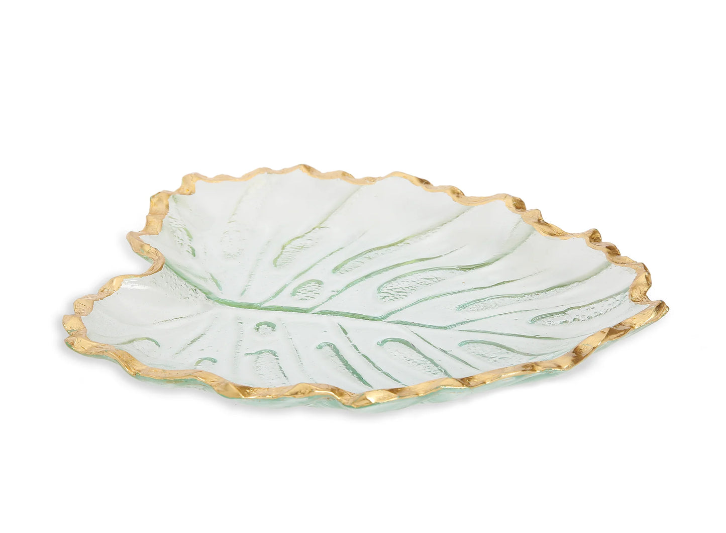 Glass Leaf Dish with Gold Rim