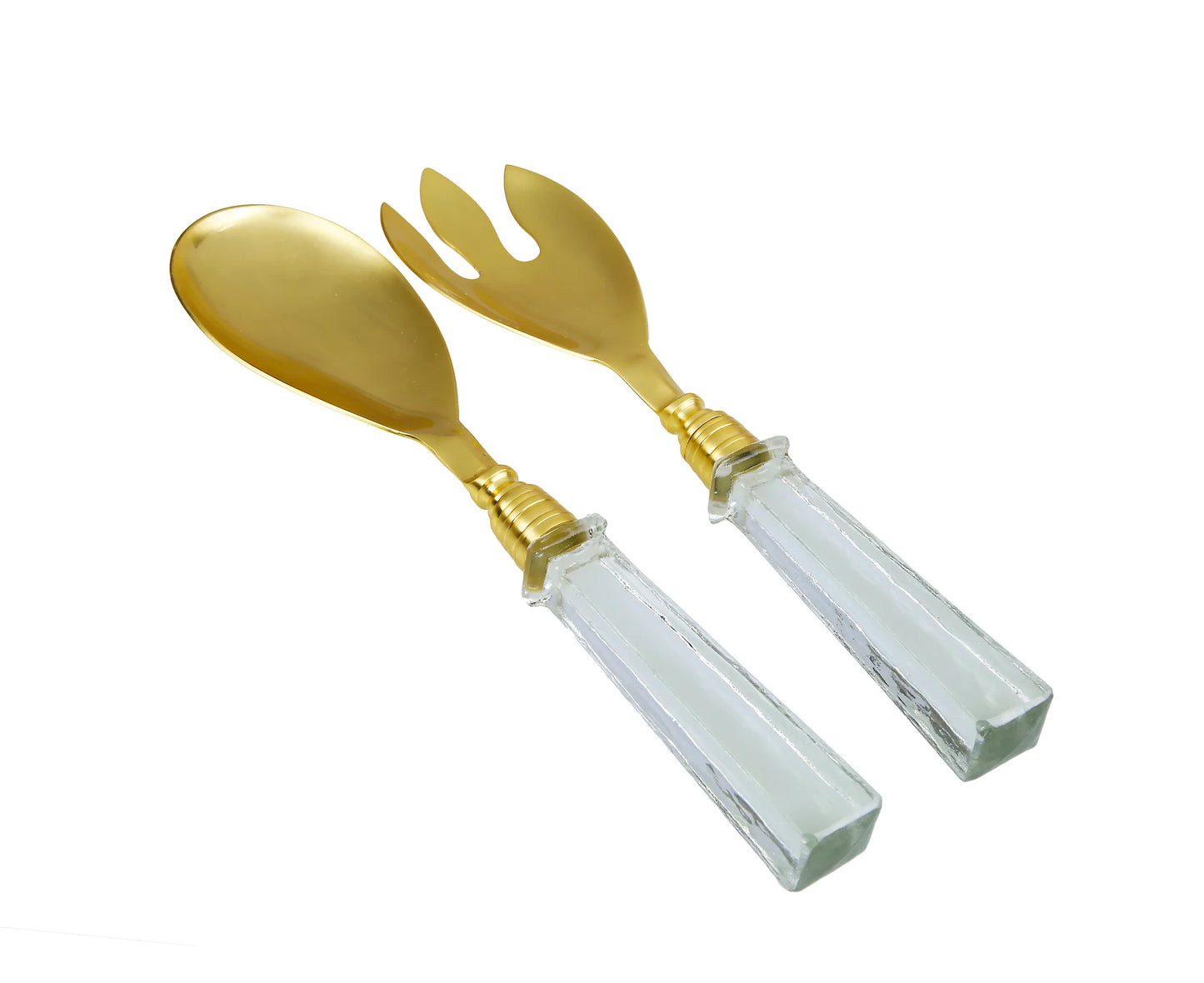 Gold Salad Servers With Square Glass Handle