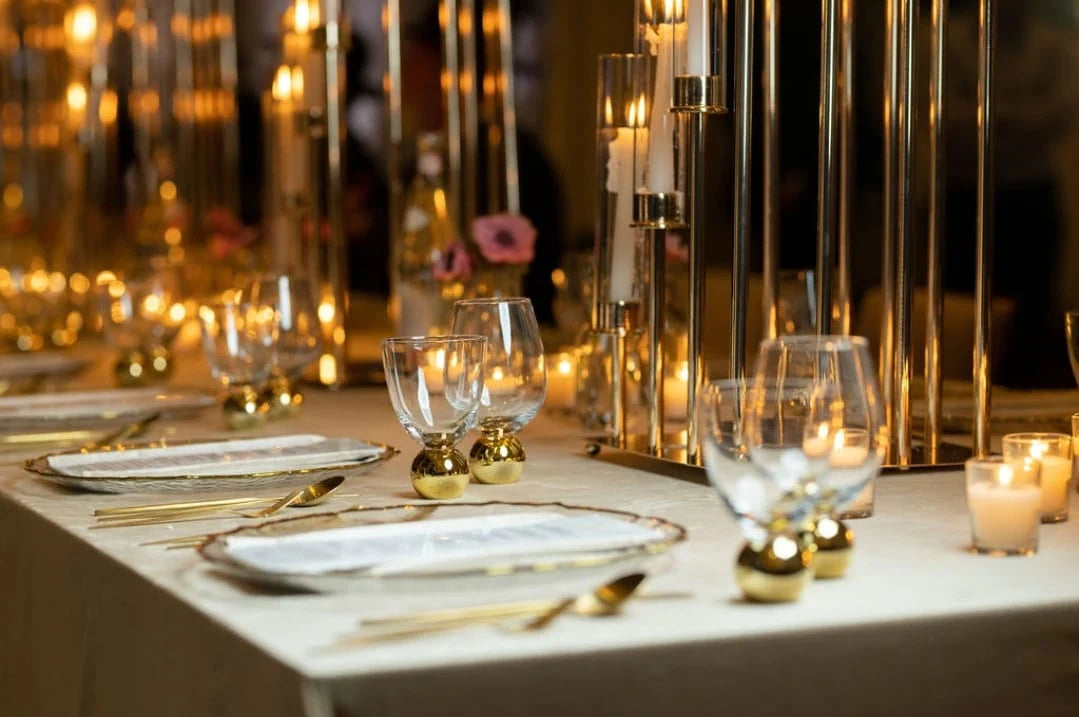 Set of 6 Small Glasses on Gold Ball Pedestal